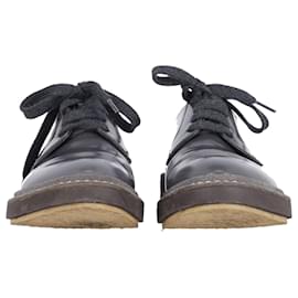 Brunello Cucinelli-Brunello Cucinelli Derby Sapatos cano baixo com cadarço em couro cinza-Cinza