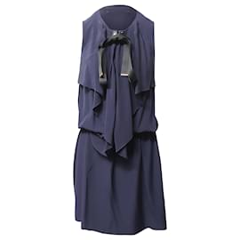 Marni-Marni Sleeveless Ribbon Embellished Dress in Navy Blue Silk-Blue,Navy blue
