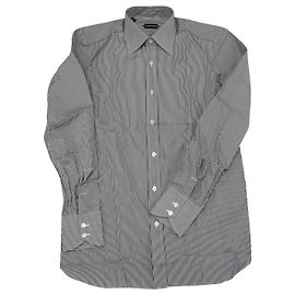 Tom Ford Gestreiftes Button-Down-Hemd aus schwarzer bedruckter Baumwolle Schwarz
