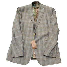 Etro Plaid Single-Breasted Blazer in Multicolor Linen Other Python print