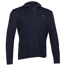 Polo Ralph Lauren-Polo Ralph Lauren Pull Econdition-Rib Quarter-Zip en coton bleu marine-Bleu Marine