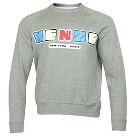 Kenzo-Kenzo New York Crewneck Sweater in Grey Cotton-Grey