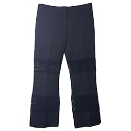 Alexander Mcqueen-Alexander McQueen Cropped Pants with Lace Inserts in Black Wool-Black