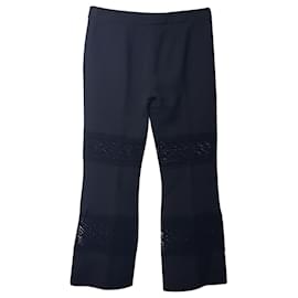Alexander Mcqueen-Alexander McQueen Cropped Pants with Lace Inserts in Black Wool-Black