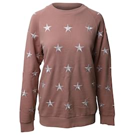 Sandro-Sandro Star Embroidered Sweater in Pink Cotton-Pink