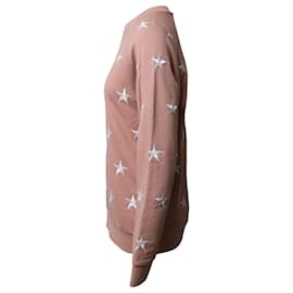 Sandro-Sandro Star Embroidered Sweater in Pink Cotton-Pink