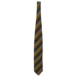 Ermenegildo Zegna-Ermenegildo Zegna Striped Necktie in Grey/Yellow Silk-Yellow