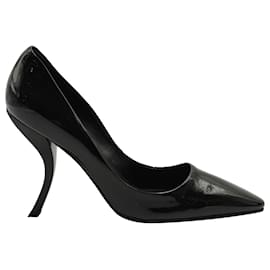 Roger Vivier-Roger Vivier Escarpins à Talons Courbés en Cuir Verni Noir-Noir