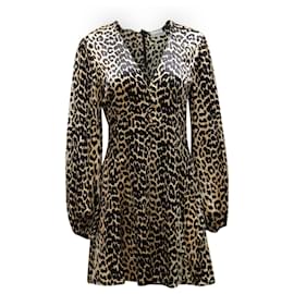 Ganni-Ganni Blakely Leopard Print Mini Dress in Brown Silk Blend-Other,Python print