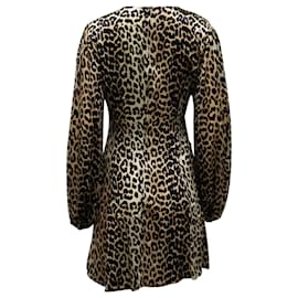 Ganni-Ganni Blakely Mini-robe à imprimé léopard en mélange de soie marron-Autre