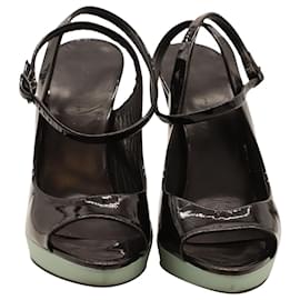 Balenciaga-Balenciaga Double Ankle Strap Platform Heels in Black Patent Leather-Black