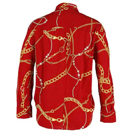 Balenciaga-Camisa Balenciaga con Estampado de Cadenas en Seda Roja-Roja