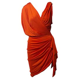 Lanvin-Lanvin Kleid mit drapiertem, asymmetrischem Saum in orangefarbener Viskose-Orange