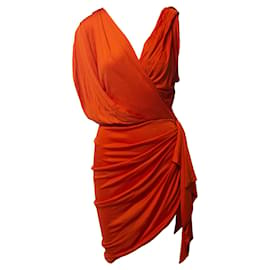 Lanvin-Lanvin Robe Drapée Ourlet Asymétrique en Viscose Orange-Orange