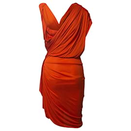 Lanvin-Lanvin Draped Asymmetrical Hem Dress in Orange Viscose-Orange