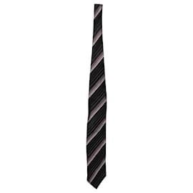 Ermenegildo Zegna-Cravate Ermenegildo Zegna Rayures Multicolores en Soie Noire-Noir