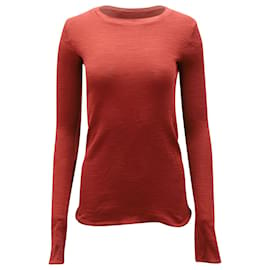 Vince-Vince Waffle Knit Long Sleeve Top in Burgundy Cotton-Dark red