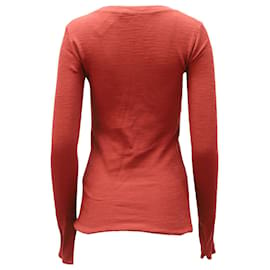 Vince-Vince Waffle Knit Long Sleeve Top in Burgundy Cotton-Dark red