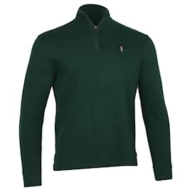Polo Ralph Lauren-Polo Ralph Lauren Ecocondition-Ripp-Pullover mit Viertelreißverschluss aus grüner Baumwolle-Grün