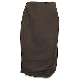 Vivienne Westwood-Vivienne Westwood Microprint Midi Pencil Skirt in Brown Cotton Linen-Other