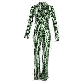 Macacão com efeito envolvente Diane Von Furstenberg Michele em seda estampada verde Outro