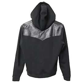 Saint Laurent-Saint Laurent Zip Up Hoodie Jacket with Leather Detail in Black Cotton-Black