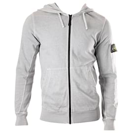 Stone Island-Stone Island Hooded Zip-Up Jacket in Grey Cotton-Grey