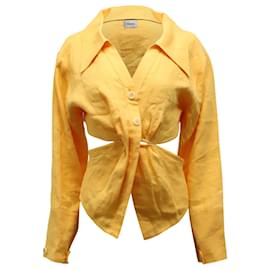 Nanushka-Nanushka Cut-out Shirt in Orange Linen-Orange