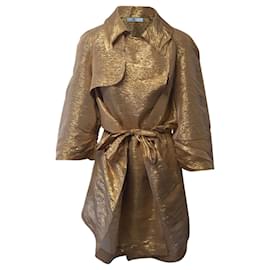 Lanvin-Lanvin Belted Coat Dress in Metallic Gold Polyester-Golden,Metallic
