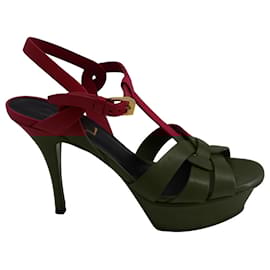 Saint Laurent-Saint Laurent Tribute Platform Sandals in Red Leather-Red