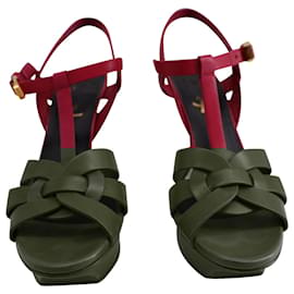 Saint Laurent-Saint Laurent Tribute Platform Sandals in Red Leather-Red
