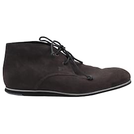 Tod's-Tod's Lace-up Desert Boots in Dark Brown Suede-Brown