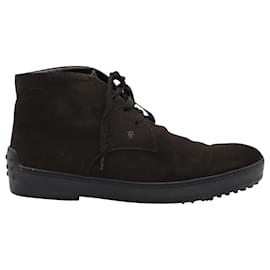 Tod's-Tod's Winter Gommino Lace-up Ankle Boots in Dark Brown Suede-Brown