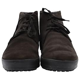 Tod's-Tod's Winter Gommino Lace-up Ankle Boots in Dark Brown Suede-Brown