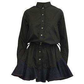 Sacai Hemdkleid mit Jeansbesatz aus schwarzem Polyester Schwarz