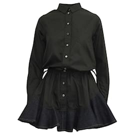 Sacai-Sacai Shirt Dress with Denim Trim in Black Polyester-Black
