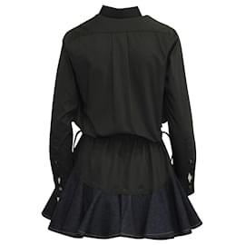 Sacai-Sacai Shirt Dress with Denim Trim in Black Polyester-Black
