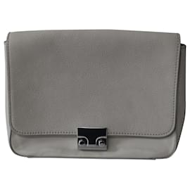 Loeffler Randall-Loeffler Randall Lock Flap Handbag with Metal Chain in Grey Leather-Grey