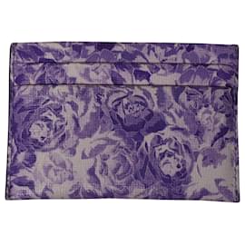 Ganni-Ganni Porte-cartes à imprimé floral lilas en cuir violet-Violet