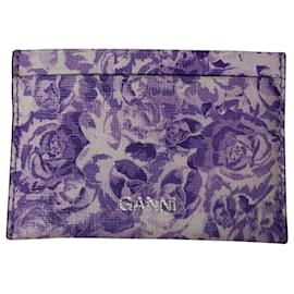 Ganni-Ganni Lilac Floral Print Card Holder in Purple Leather-Purple