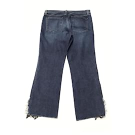 J Brand-J Brand Jeans Cropped Cintura Média com Bainha de Renda em Algodão Azul-Azul