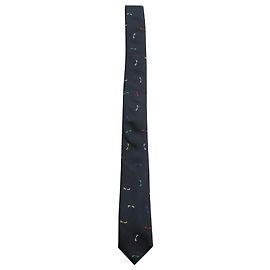 Fendi Skinny Bag Bug Pattern Tie in Black Print Silk Black