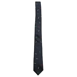 Fendi-Corbata fina con estampado de bichos en seda negra con estampado Fendi-Otro