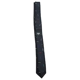 Fendi-Fendi Cravate Skinny Bag Bug Pattern en Soie Imprimée Noire-Autre