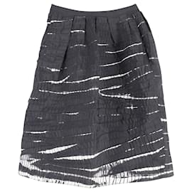 Oscar de la Renta-Oscar De La Renta Tie Dye Draped Skirt in Black Print Silk-Other