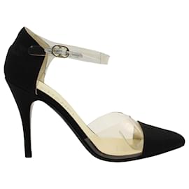 Chanel-Chanel Ankle Strap Sandals with PVC in Black Satin -Black