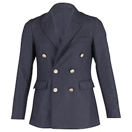 Burberry-Burberry Double-Breasted Blazer in Navy Blue Cupro -Blue,Navy blue