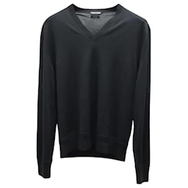 Tom Ford-Tom Ford V-neck Sweatshirt in Black Wool-Black