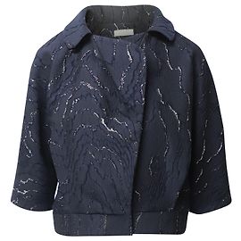 Nina Ricci Giacca Bolero Jacquard in Cotone Blu Navy Blu