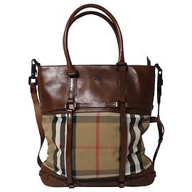Burberry Cabas House Check en Cuir Marron Marron